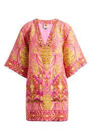 Pineapple Tapestry Pink V Necline Tunic Mini Dress-Dresses-Farm Rio-Debs Boutique
